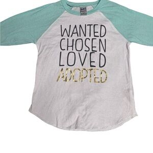 Kavio Green and White Long Sleeve Adopted Love Tee with Crew Neck size 5T